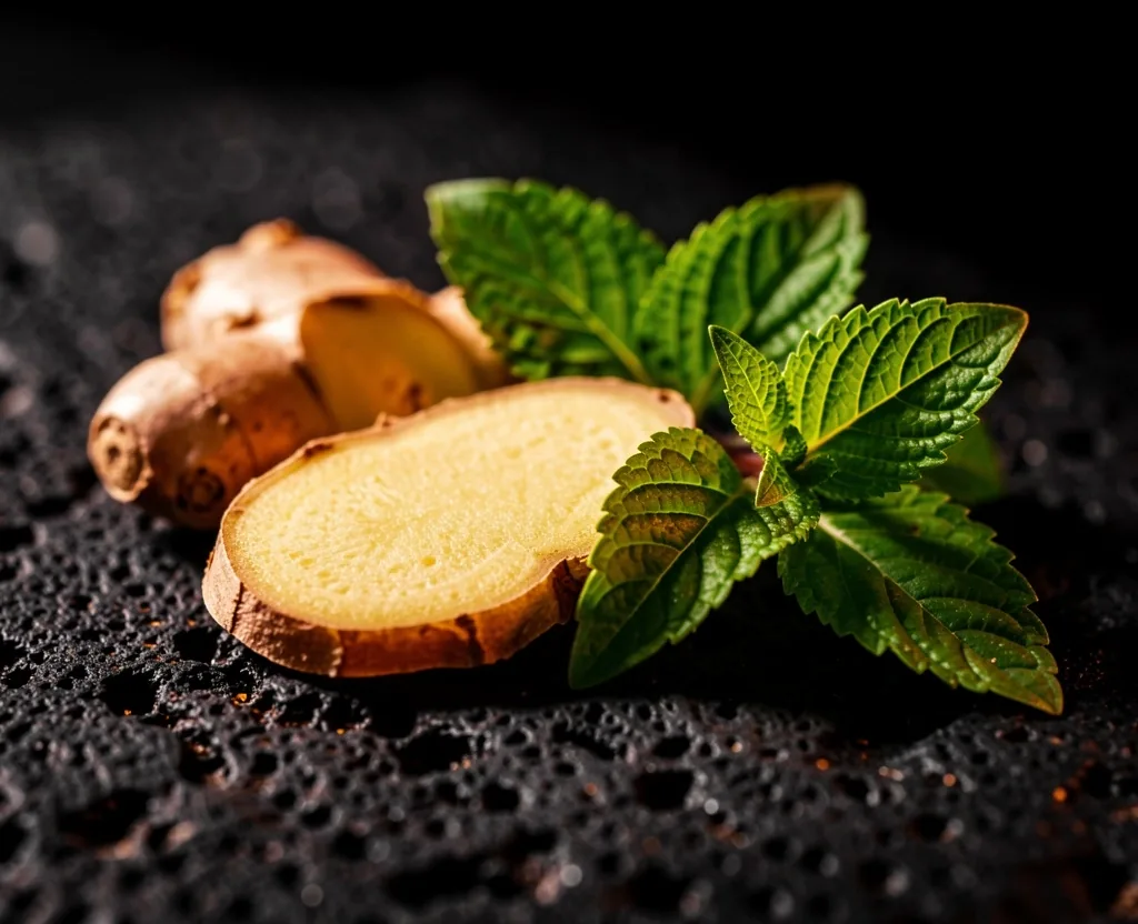 Indonesian botanical ingredients on dark stone surface