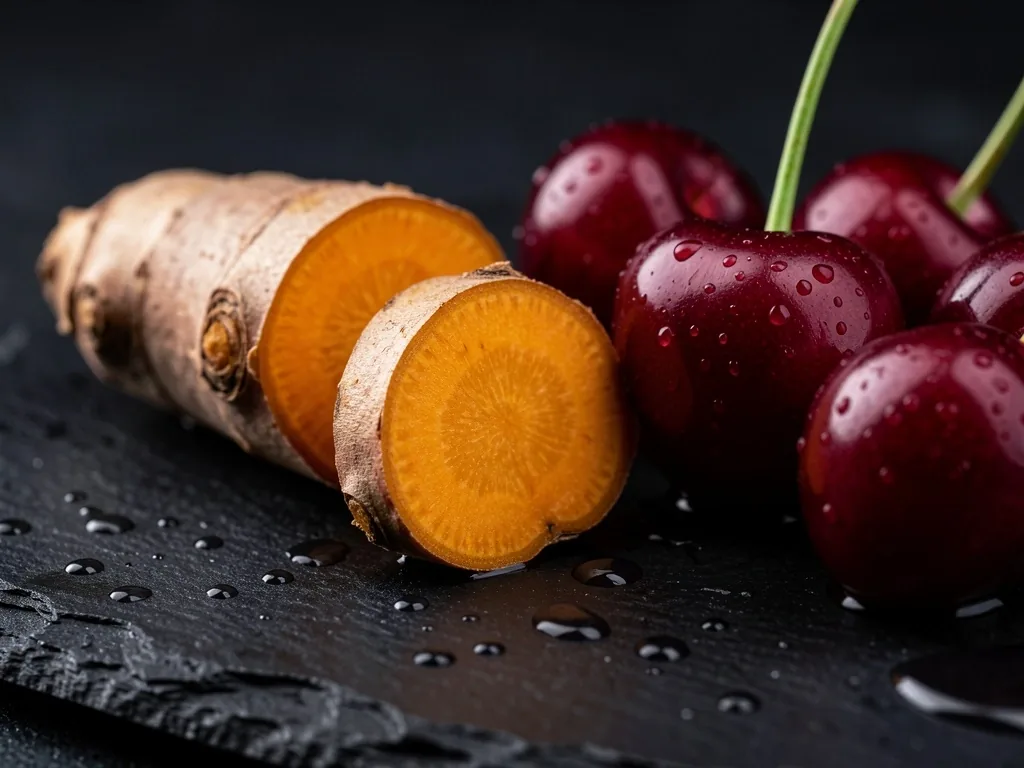 Turmeric root and tart cherries